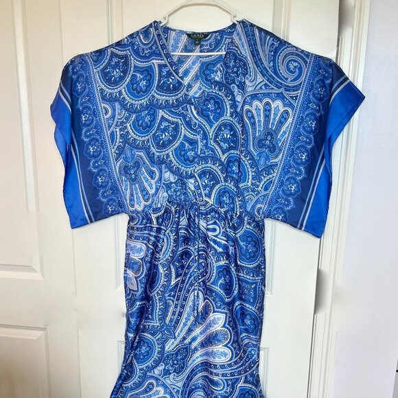 Lauren Ralph Lauren Women's Paisley Caftan Blue & White  M - Picture 3 of 10